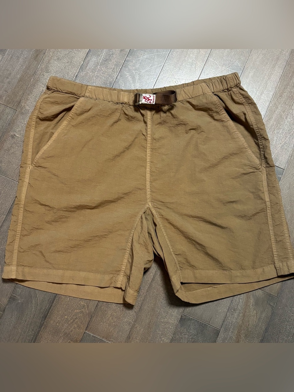 Vintage Gramicci Nylon River Shorts MD Tan Packable Hiking Climbing Belted